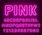 Neon rounded pink font, glowing alphabet with numbers.