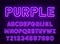 Neon rounded purple font, glowing alphabet with numbers.