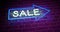 Neon sale sign shows discount offer or promotion for products - 4k