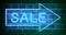 Neon sale sign shows discount offer or promotion for products - 4k