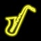 Neon saxophone on a black background. Yellow contour.