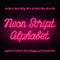 Neon script alphabet font. Handwriting neon uppercase and lowercase letters and numbers.
