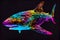 neon shark on black background. Generative AI, Generative, AI