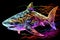 neon shark on black background. Generative AI, Generative, AI