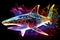 neon shark on black background. Generative AI, Generative, AI