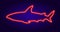 Neon shark sign in red on dark blue background. isolated glow-in-the-dark neon tube in red color in the shape of a carnivorous sea