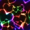 Neon shinning colorful hearts on dark background