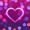 Neon shiny heart shape on bokeh background, vector illustration