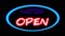 Neon sign animation Open 24 hours on a black background. Blue neon sign Open 24 hours in and pink neon color