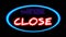 Neon sign animation text we close on a black background. Blue neon sign Open 24 hours in and pink neon color