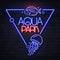 Neon sign aqua park with fish and jellyfish. Vintage electric signboard