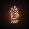 Neon sign of Beer Mug. Neon bar emblem, bright banner. Advertising design.