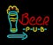 Neon Sign Beer Pub on a Black Background