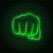 Neon sign with a green glow. Hand gesture, clenched fist.