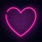 Neon sign in heart shape. Glowing neon heart on brick wall background. Neon signboard, love concept