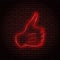 Neon sign with a red glow. Hand gesture, thumb up. like.