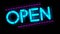 Neon sign text animation flicker Open on black background. Business and service concept.il.concept of sale on black background