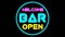 Neon sign text animation welcome Bar Open on black background. Business and service concept.il.concept of sale on black background