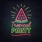 Neon sign tropical party with fluorescent watermelon. Vintage electric signboard