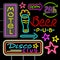 Neon Signboard Disco Club, Beer Pub Design Flat