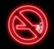 Neon signboard of `NO SMOKING`. Shiny glowing light and warning about unhealthy habit