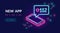 Neon social media app for chatting, following and sharing memes. Bright vector neon light website banner template