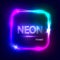 Neon square glowing frame. Light banner with neon effect. Electric frame on dark background. Neon sign with flares and