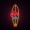 Neon surfboard sign.