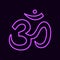 Neon symbol sound om. Main purple sign of sacred mantra pure divine yoga