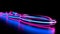 Neon Symphony: Pink and blue background with colorful stripes and lines. AI generated