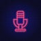 Neon Talking Microphone. Emblem for podcast, clip.