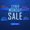 Neon text Cyber Monday Sale with different discount offers on sh