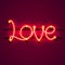 Neon text love signboard on the red background.