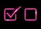 Neon tick and empty cell icons isolated on black background. Yes and No, vote, choice, test or examination concept