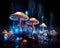 Neon toadstools glow in the dark.