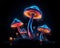 Neon toadstools glow in the dark.