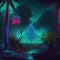 neon triangle in the night jungle illustration art