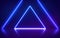 Neon triangular portal on abstract fashion background, glowing lines, triangle, Virtual reality, violet neon lights, Laser show