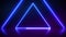 Neon triangular portal on abstract fashion background, glowing lines, triangle, Virtual reality, violet neon lights, Laser show.