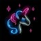 Neon unicorn face icon isolated on black background. Girl, magic, fantasy, child concept for logo, banner. Cute sleeping baby