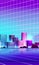 neon urban town street view through VR glasses mega city building houses exterior metaverse virtual reality technology