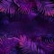 Neon violet tropical party design, Palm jungle leaves nightclub flyer, Summer vibrant night exotic vector illustration