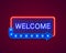 Neon welcome open signboard on the red background