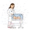 Neonatal doctor with baby in incubator