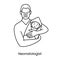 Neonatologist icon line in vector, illustration of a man pediatrician holding a baby.