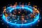 Within the neons embrace, a music note circle pulsates with musical magic