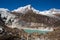 Nepal. Glacial lake at mountain Manaslu bottom