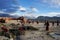 Nepal. Tsarang. Gompa novices play volleyball during the rest, behind the monastery, against the backdrop of the Himalayas.