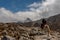 Nepalese sit on horse with beautiful view of everest base camp r