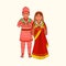 Nepali Bride And Groom Wearing Traditional Dress In Namaste Pose Against Cosmic Latte